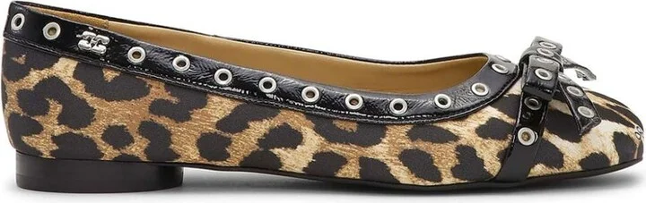 Multicolor Ballet Flats With Eyelets And All-Over Leopard Print In Satin Woman