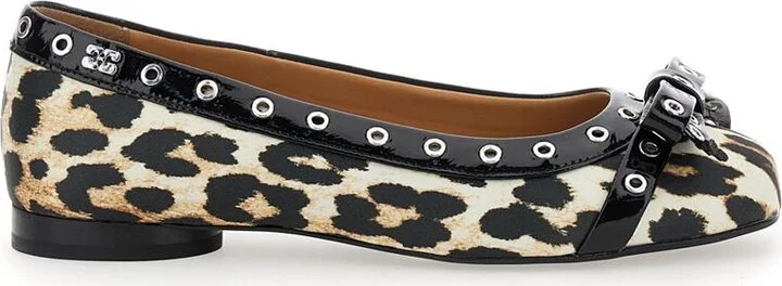 Multicolor Ballet Flats With Eyelets And All-Over Leopard Print In Satin Woman