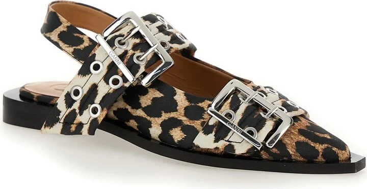 Multicolor Ballet Shoes With Double Buckle And All-over Leopard Print In Tech Fabric Woman - Image 2