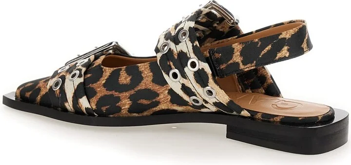Multicolor Ballet Shoes With Double Buckle And All-over Leopard Print In Tech Fabric Woman - Image 3