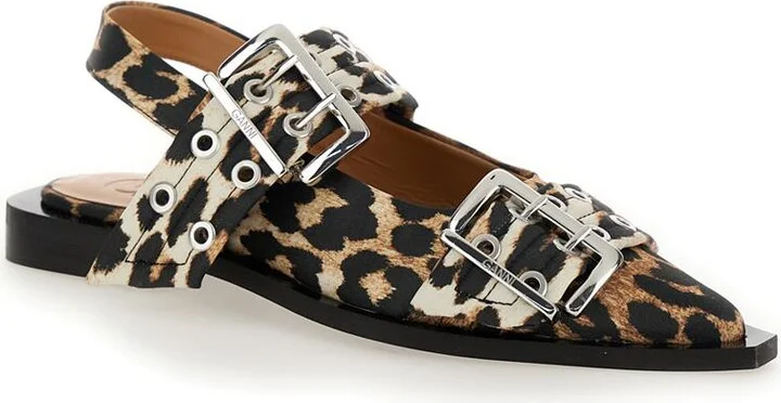 Multicolor Ballet Shoes With Double Buckle And All-Over Leopard Print In Tech Fabric Woman - Image 2