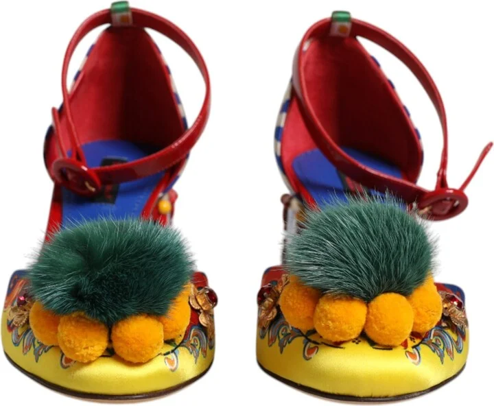 Multicolor Carretto Crystal Fur Sandals Women's Shoes (Pre-Owned) - Image 2
