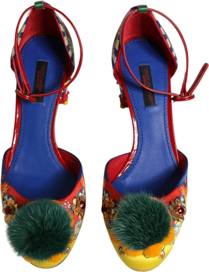 Multicolor Carretto Crystal Fur Sandals Women's Shoes (Pre-Owned) - Image 3