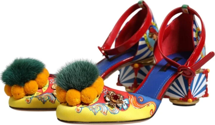 Multicolor Carretto Crystal Fur Sandals Women's Shoes (Pre-Owned) - Image 4