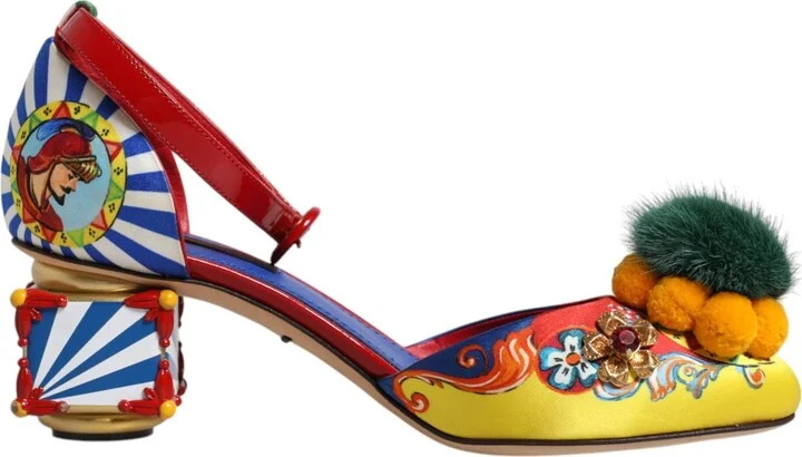 Multicolor Carretto Crystal Fur Sandals Women's Shoes (Pre-Owned)