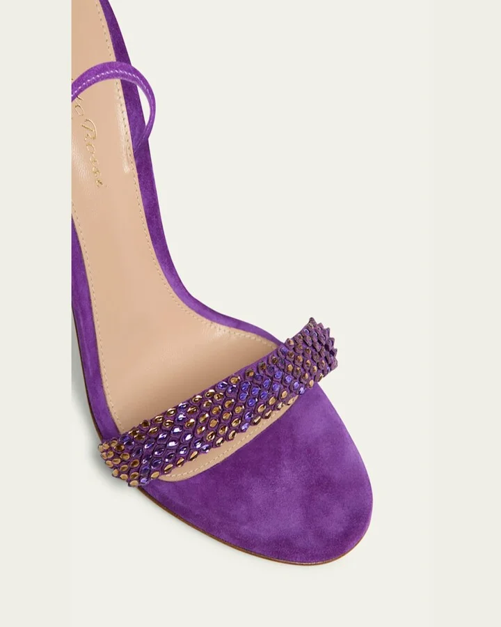 Multicolor Crystal Suede Ankle-Strap Sandals - Image 2