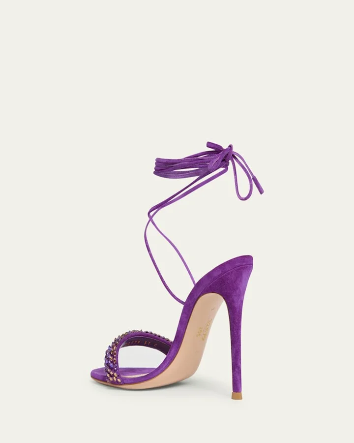 Multicolor Crystal Suede Ankle-Strap Sandals - Image 4