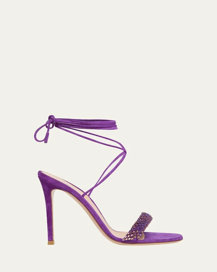 Multicolor Crystal Suede Ankle-Strap Sandals