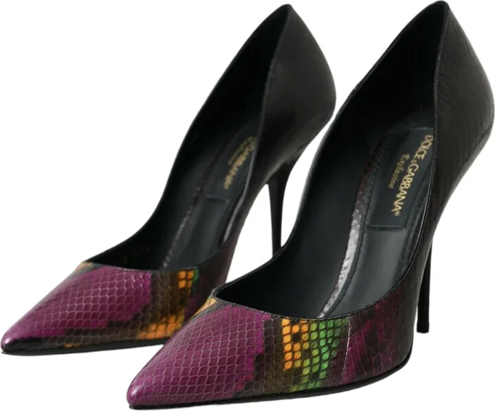 Multicolor Exotic Leather Heels Pumps Women's Shoes - Image 3