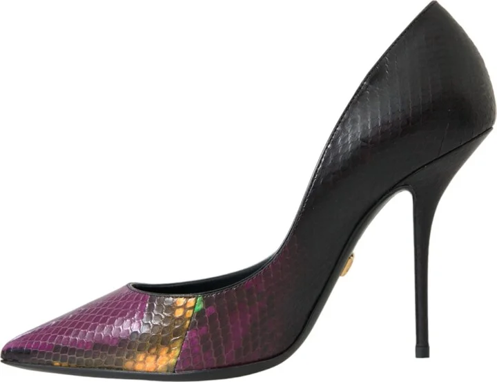 Multicolor Exotic Leather Heels Pumps Women's Shoes - Image 5