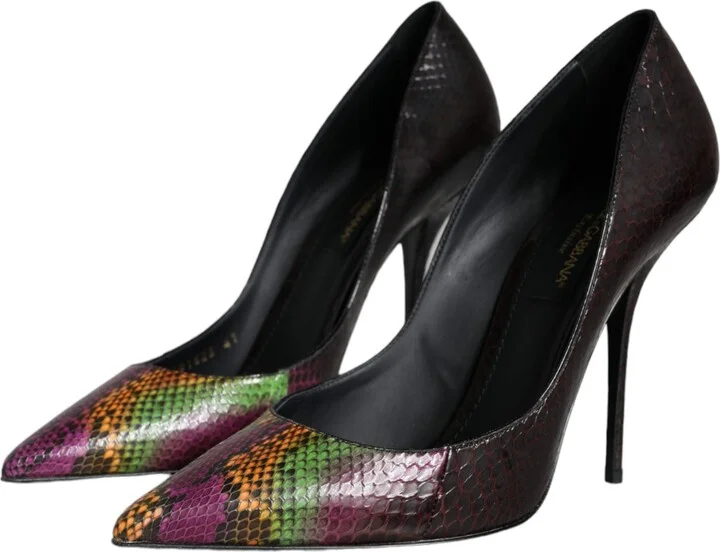Multicolor Exotic Leather Heels Pumps Women's Shoes - Image 3
