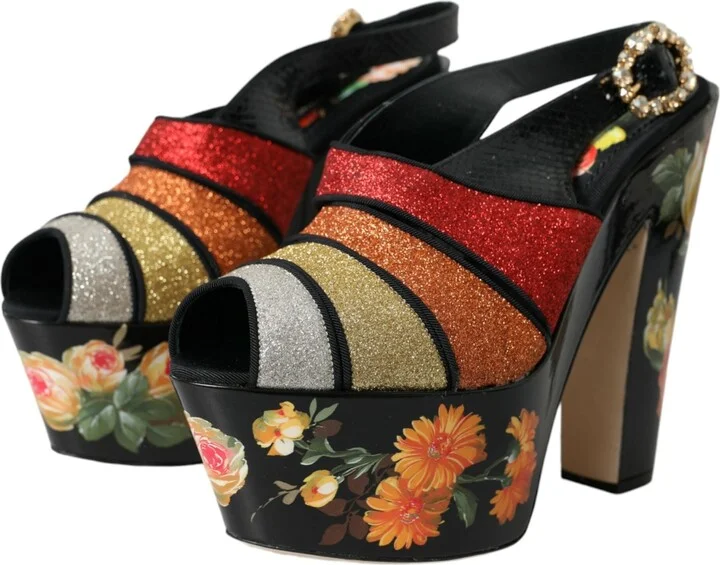 Multicolor Floral Crystal Platform Sandals Women's Shoes - Image 3
