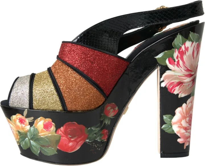 Multicolor Floral Crystal Platform Sandals Women's Shoes - Image 5