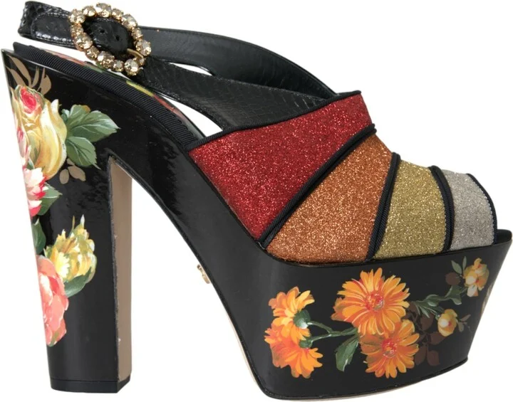 Multicolor Floral Crystal Platform Sandals Women's Shoes