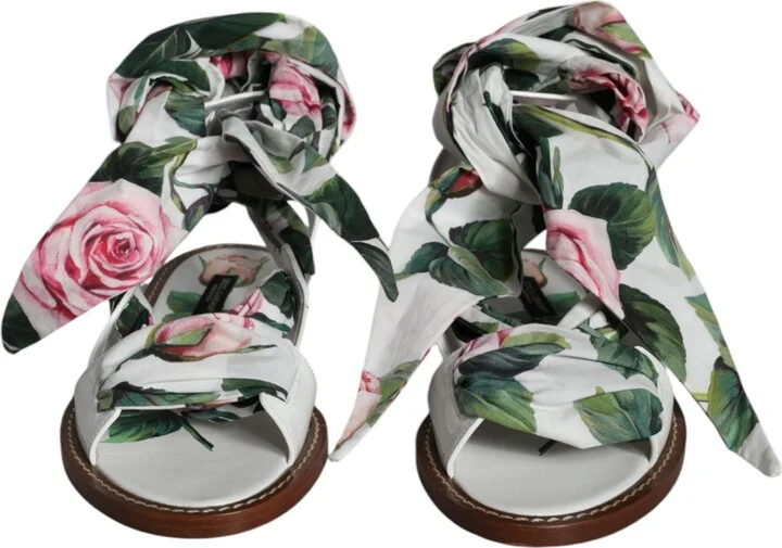 Multicolor Floral Print Ankle Wrap Sandals Women's Shoes - Image 2