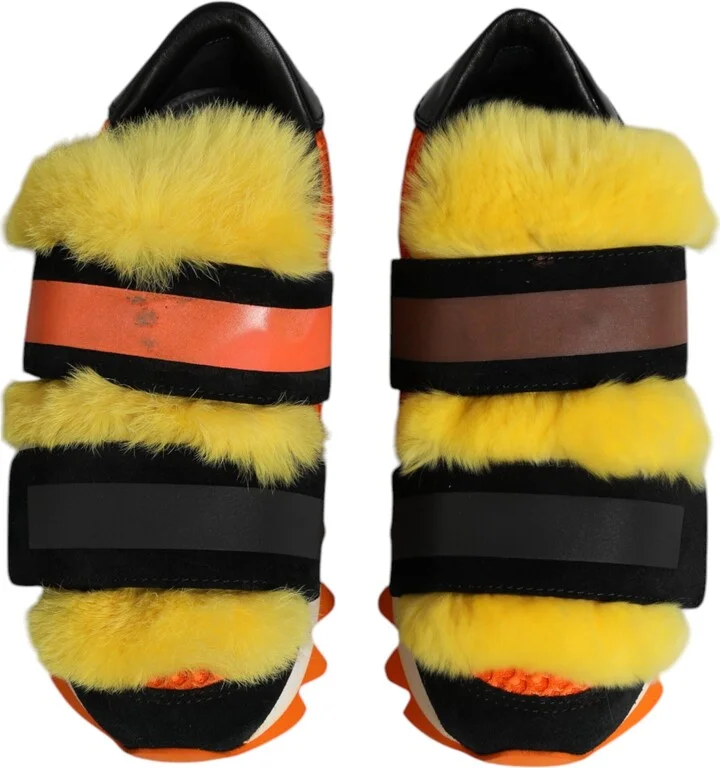 Multicolor Fur Embellished Sneakers Women's Shoes (Pre-Owned) - Image 3