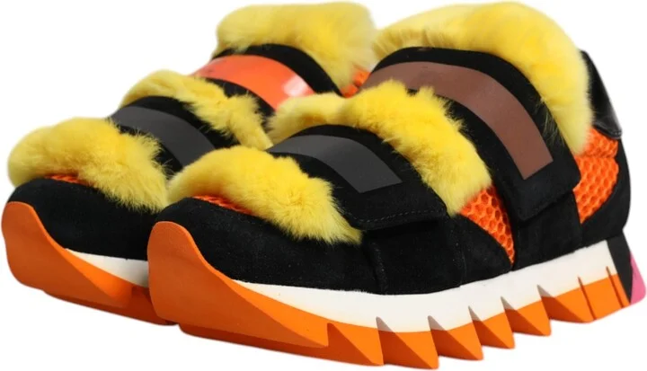 Multicolor Fur Embellished Sneakers Women's Shoes (Pre-Owned) - Image 4