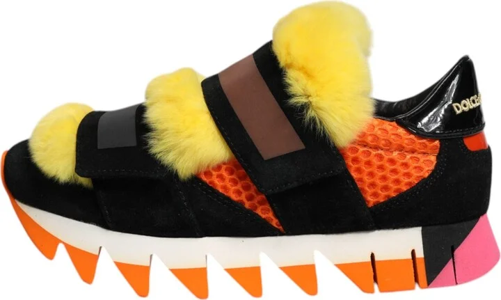 Multicolor Fur Embellished Sneakers Women's Shoes (Pre-Owned) - Image 6