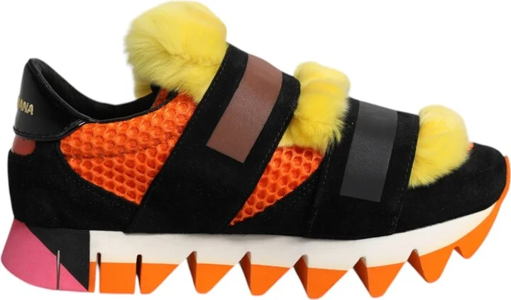 Multicolor Fur Embellished Sneakers Women's Shoes (Pre-Owned)