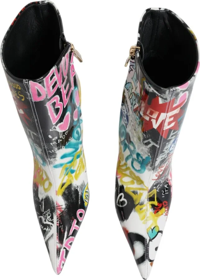 Multicolor Graffiti Keira Mid Calf Boots Women's Shoes - Image 3