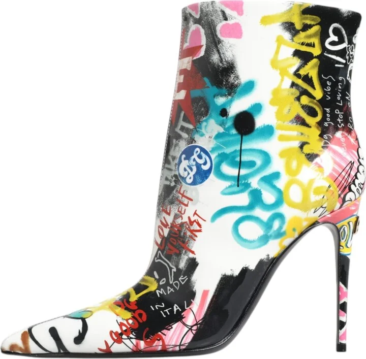 Multicolor Graffiti Keira Mid Calf Boots Women's Shoes - Image 6