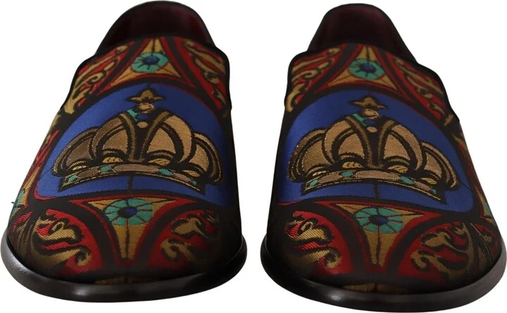 Multicolor Jacquard Crown Slippers Loafers Men's Shoes - Image 2