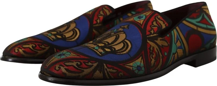 Multicolor Jacquard Crown Slippers Loafers Men's Shoes - Image 3