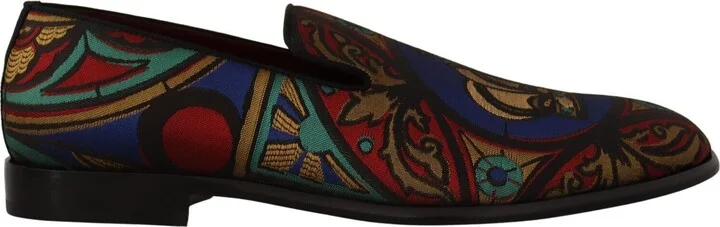 Multicolor Jacquard Crown Slippers Loafers Men's Shoes
