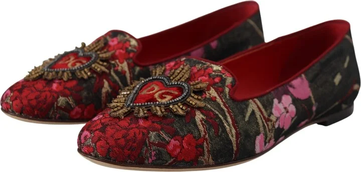Multicolor Jacquard Sacred Heart Patch Slip On Women's Shoes - Image 3