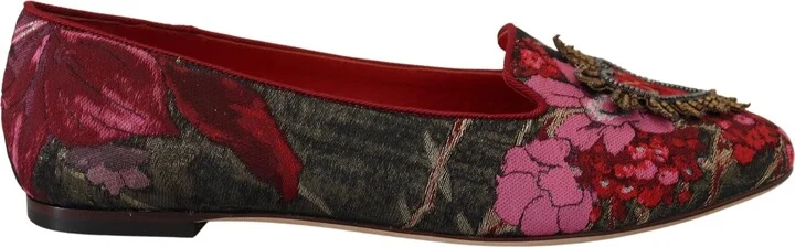 Multicolor Jacquard Sacred Heart Patch Slip On Women's Shoes