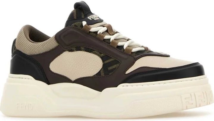 Multicolor Leather And Canvas Fendi Force Sneakers - Image 2