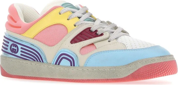 Multicolor Leather And Fabric Basket Sneakers - Image 2