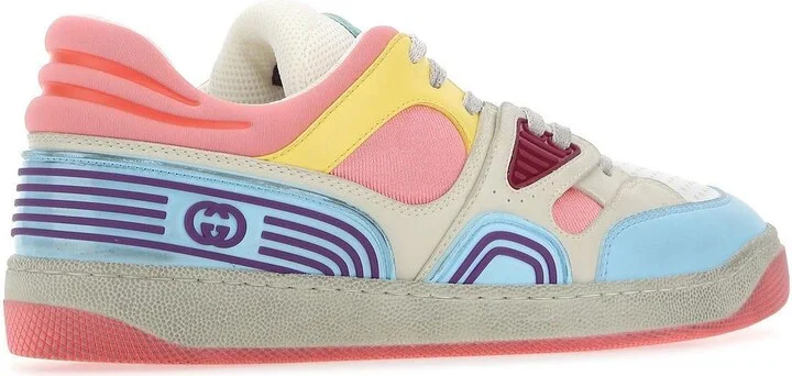 Multicolor Leather And Fabric Basket Sneakers - Image 3