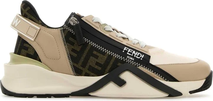 Multicolor Leather And Jacquard Fendi Flow Sneakers