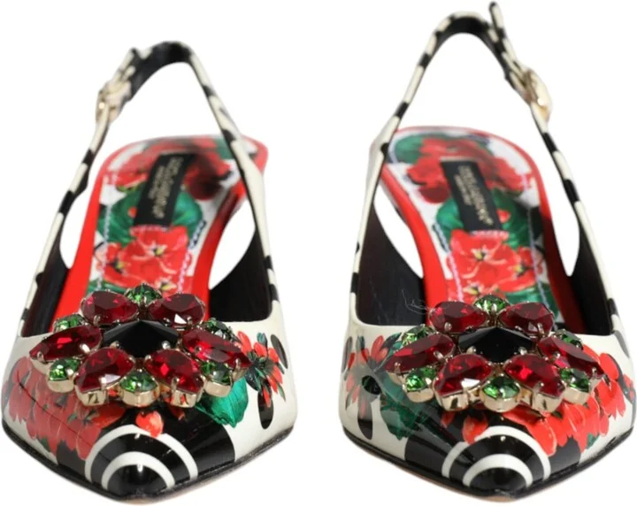 Multicolor Leather Crystal Heels Slingback Women's Shoes (Pre-Owned) - Image 2