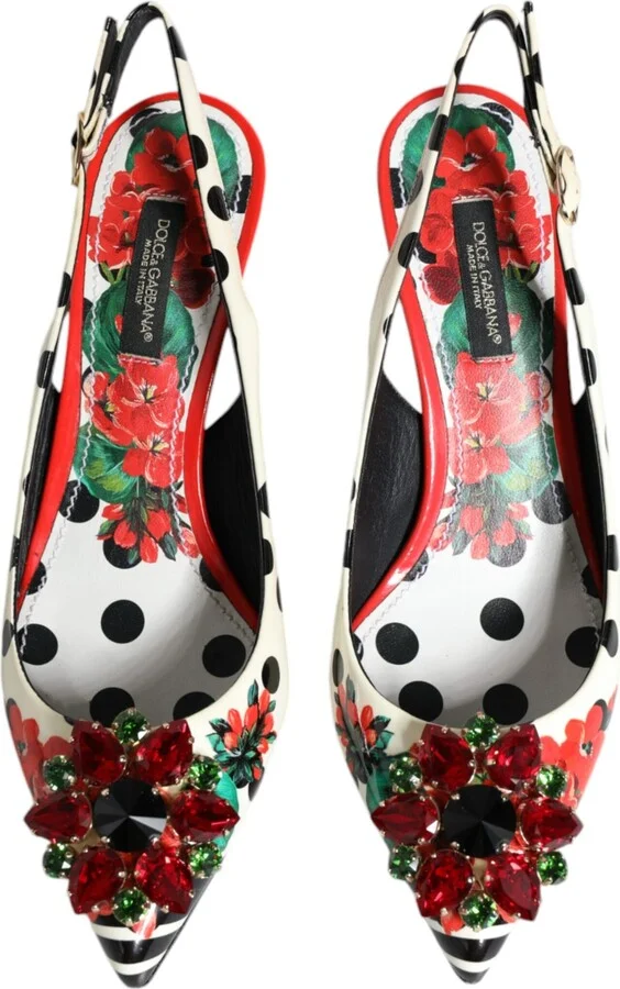 Multicolor Leather Crystal Heels Slingback Women's Shoes (Pre-Owned) - Image 3