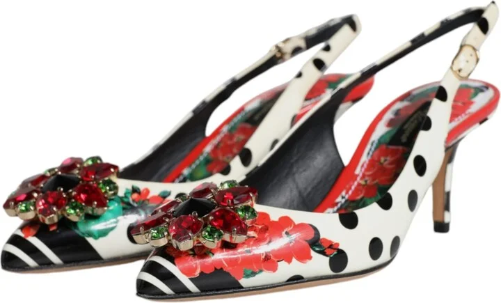 Multicolor Leather Crystal Heels Slingback Women's Shoes (Pre-Owned) - Image 4