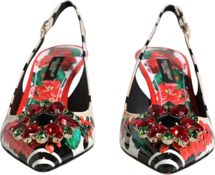Multicolor Leather Crystal Heels Slingback Women's Shoes (Pre-Owned) - Image 2