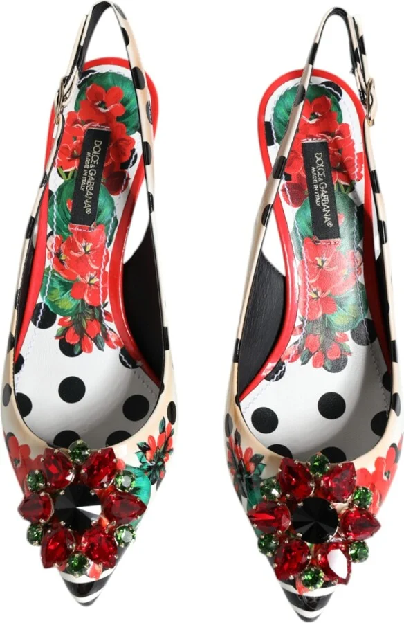Multicolor Leather Crystal Heels Slingback Women's Shoes (Pre-Owned) - Image 3