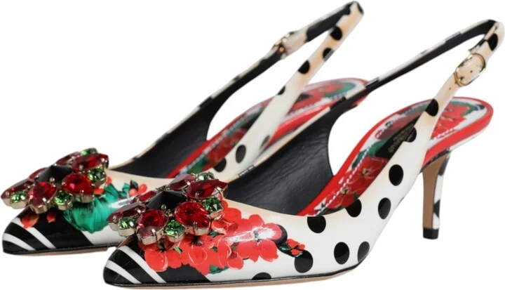 Multicolor Leather Crystal Heels Slingback Women's Shoes (Pre-Owned) - Image 4