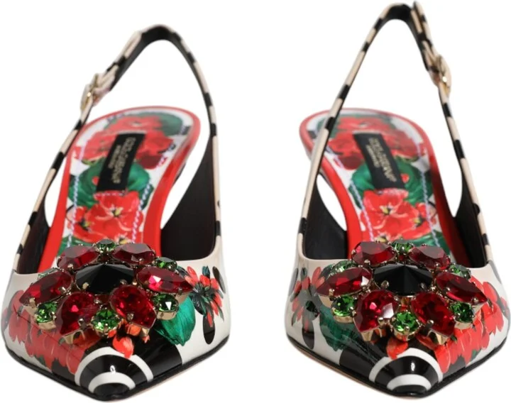 Multicolor Leather Crystal Heels Slingback Women's Shoes (Pre-Owned) - Image 2