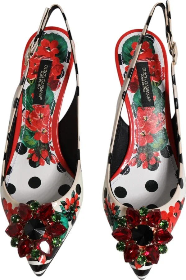 Multicolor Leather Crystal Heels Slingback Women's Shoes (Pre-Owned) - Image 3