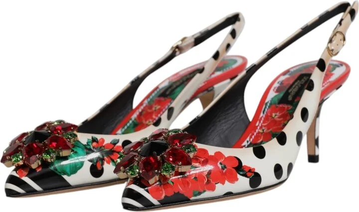 Multicolor Leather Crystal Heels Slingback Women's Shoes (Pre-Owned) - Image 4