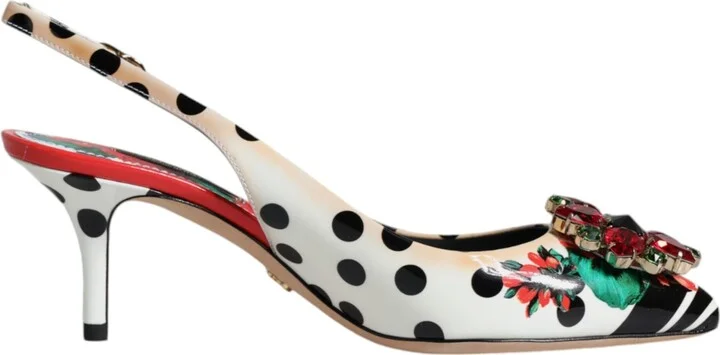 Multicolor Leather Crystal Heels Slingback Women's Shoes (Pre-Owned)