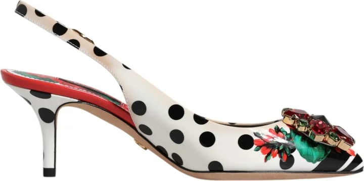Multicolor Leather Crystal Heels Slingback Women's Shoes (Pre-Owned)