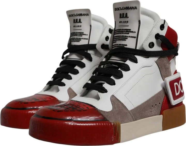 Multicolor Leather High Top Sneakers Men's Shoes - Image 3