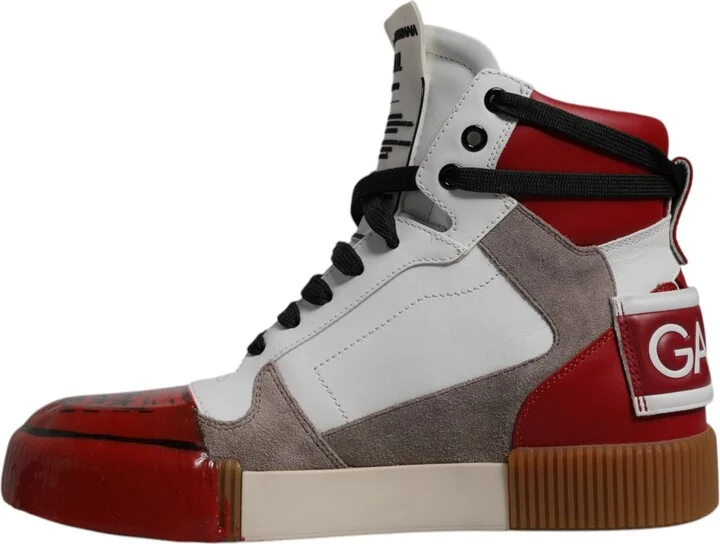 Multicolor Leather High Top Sneakers Men's Shoes - Image 5