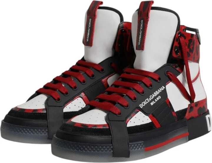 Multicolor Leather High Top Sneakers Men's Shoes - Image 4