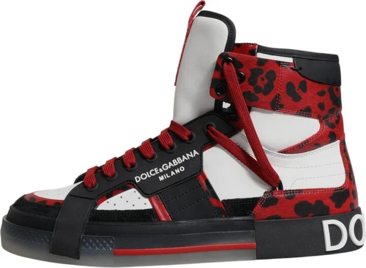 Multicolor Leather High Top Sneakers Men's Shoes - Image 6