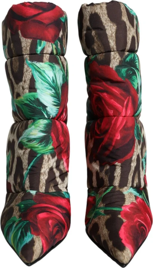 Multicolor Leopard Rose Mid Calf Boots Women's Shoes - Image 2